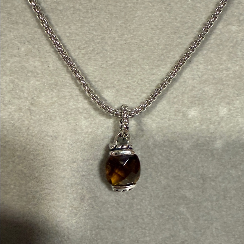 Silver tone Necklace with Brown Pendant